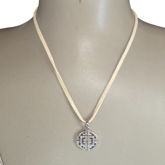 Vintage SX Thailand Sterling Silver Cord Leather Pendant Necklace - Picture 1 of 4